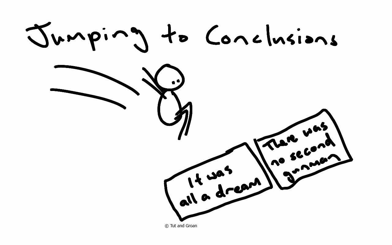 Tut and Groan Jumping to Conclusions cartoon
