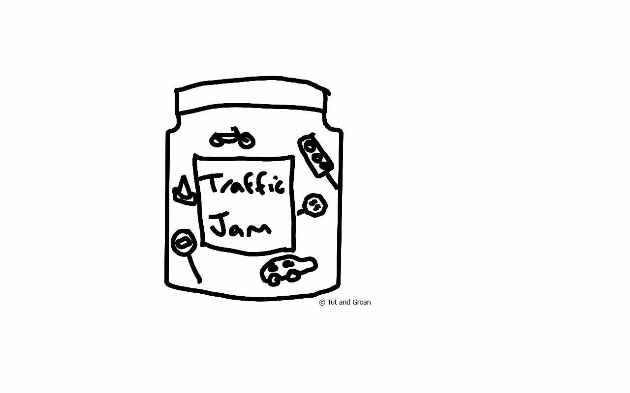 Tut and Groan Traffic Jam cartoon