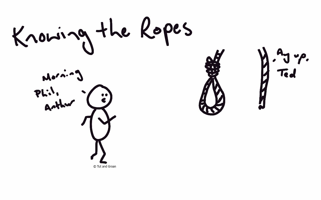 Tut and Groan Knowing the Ropes cartoon