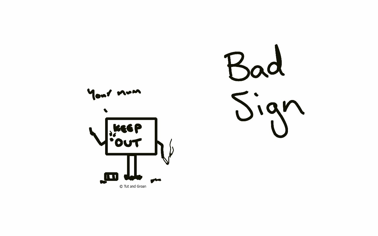 Tut and Groan Bad Sign cartoon