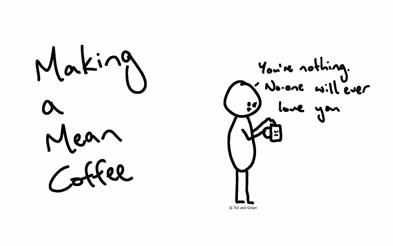 Tut and Groan Making a Mean Coffee cartoon