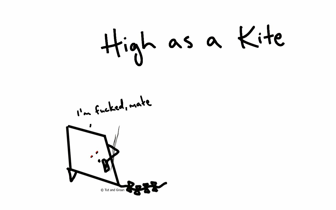 Tut and Groan High as a Kite cartoon