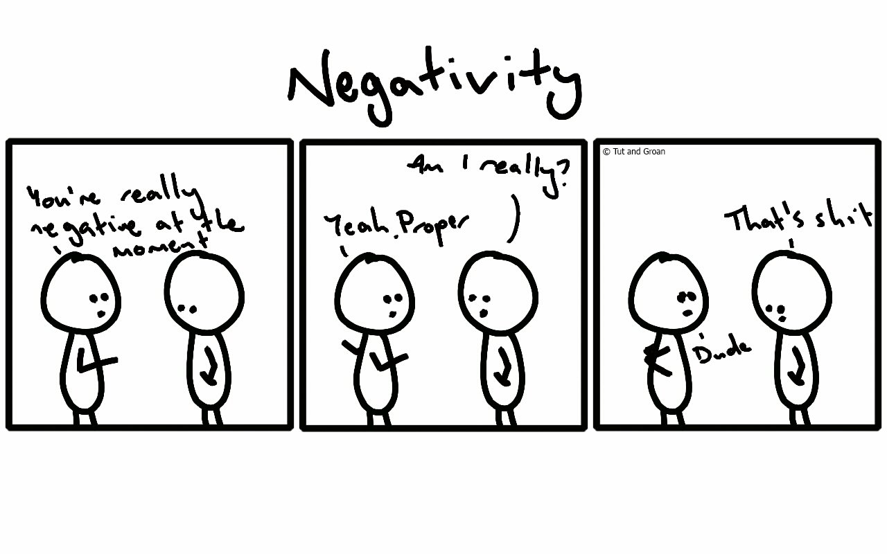 Tut and Groan Three Panels: Negativity cartoon