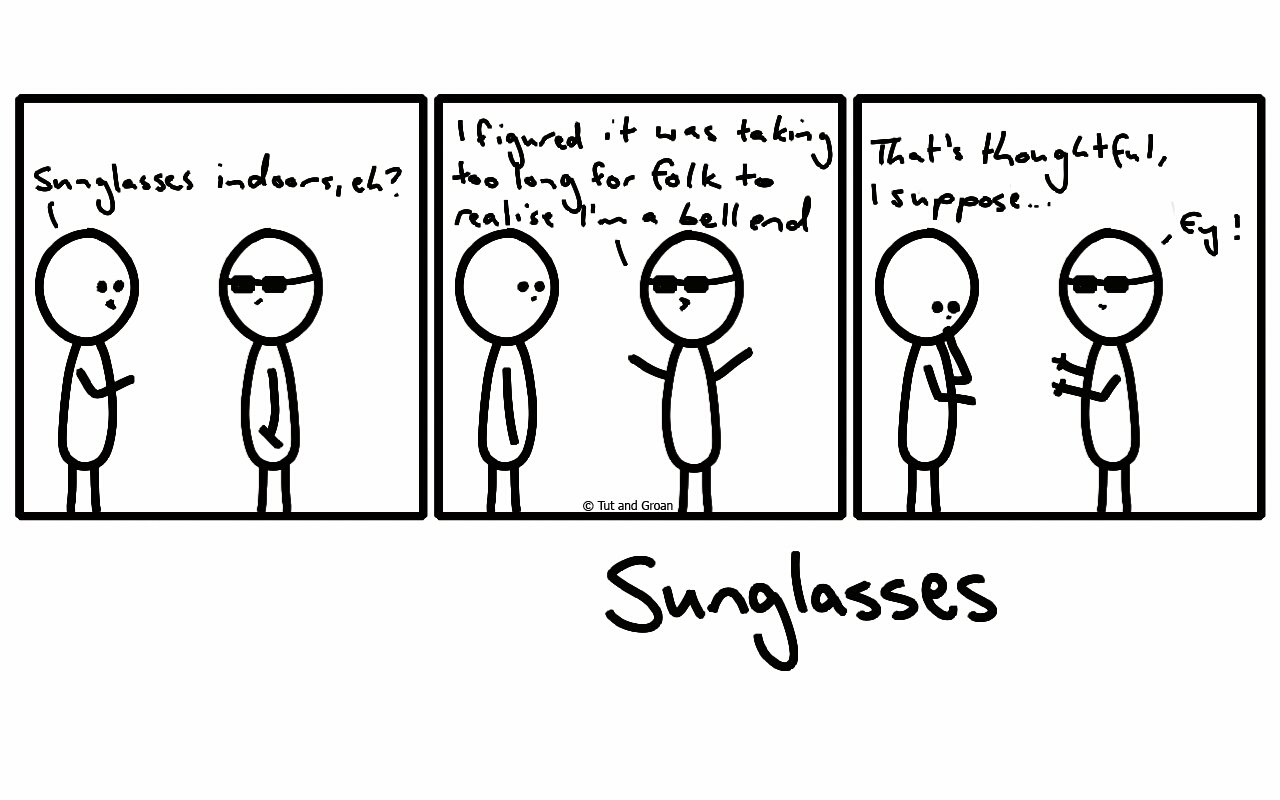 Tut and Groan Three Panels: Sunglasses cartoon