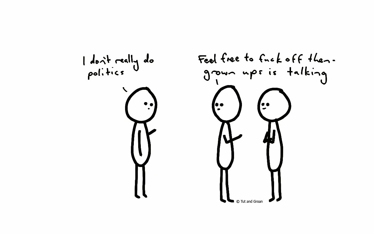 Tut and Groan I Don't Do Politics cartoon