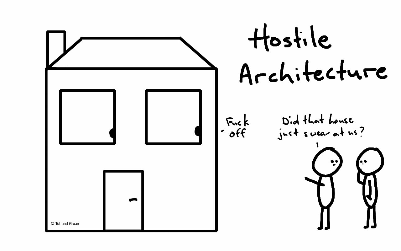 Tut and Groan Hostile Architecture cartoon