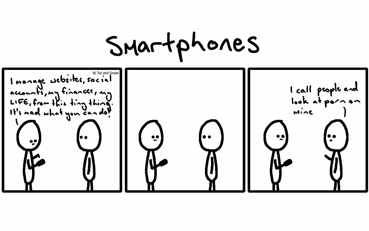 Tut and Groan Three Panels: Smartphones cartoon