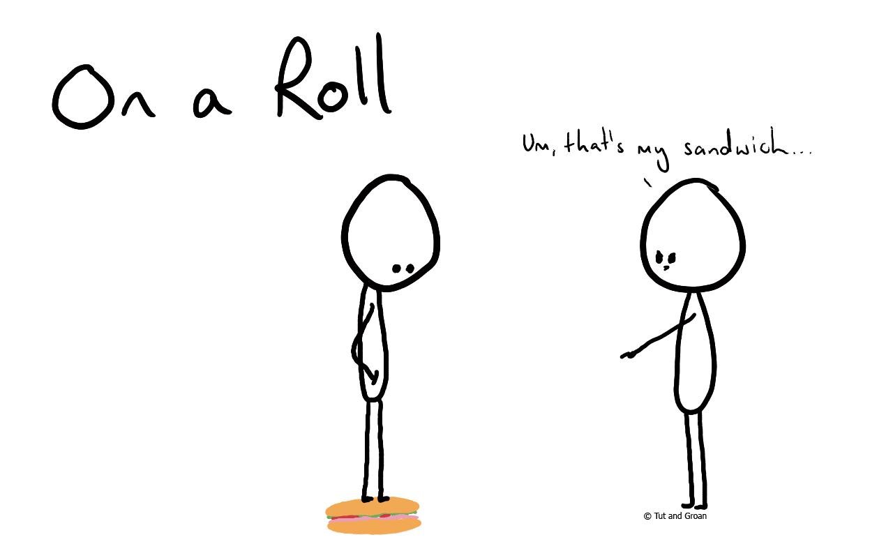 Tut and Groan On a Roll cartoon
