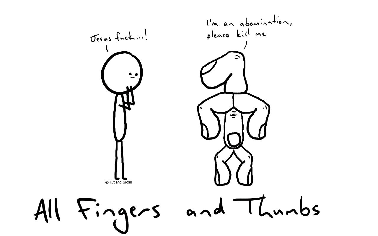 Tut and Groan All Fingers and Thumbs cartoon