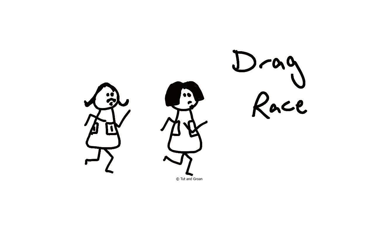 Tut and Groan Drag Race cartoon