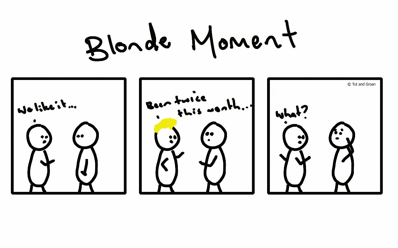 Tut and Groan Three Panels: Blonde Moment cartoon