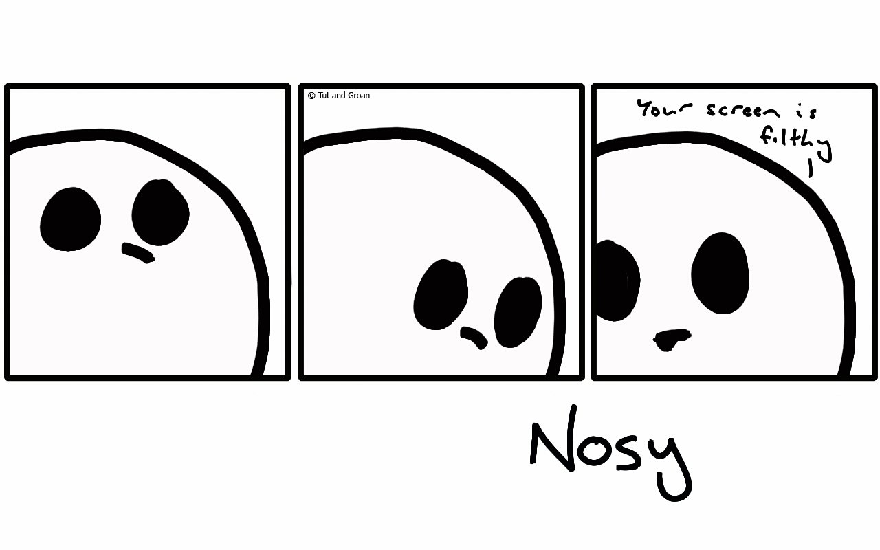 Tut and Groan Three Panels: Nosy cartoon