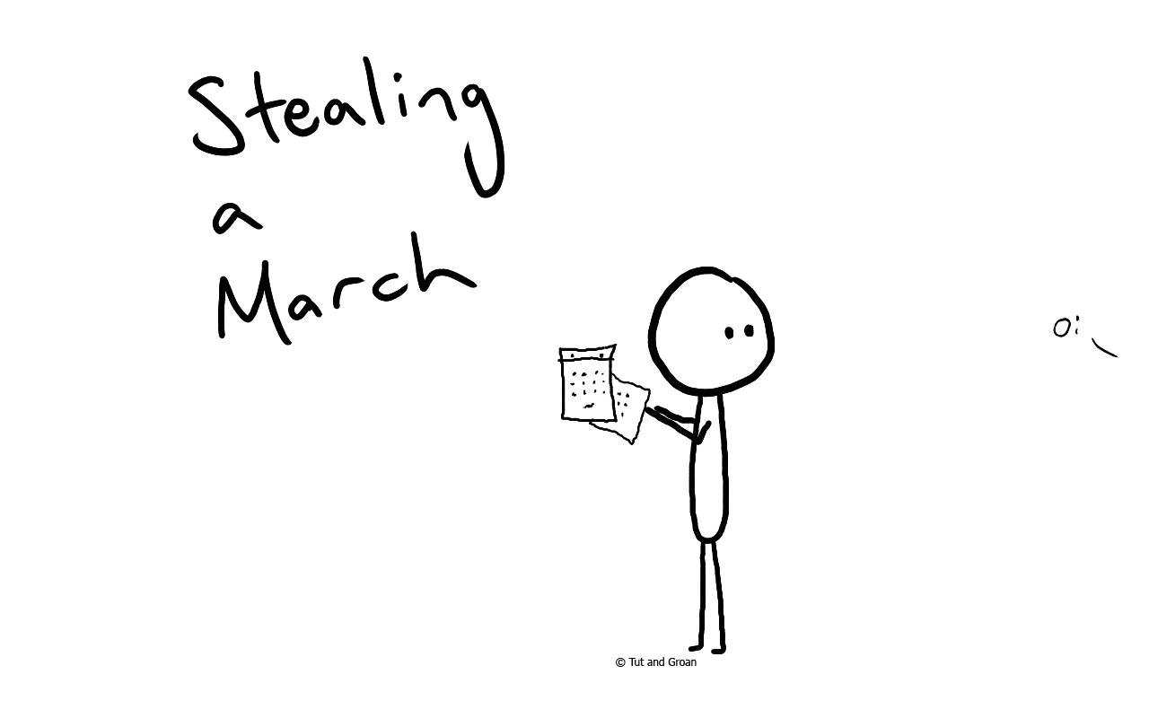 Tut and Groan Stealing a March cartoon