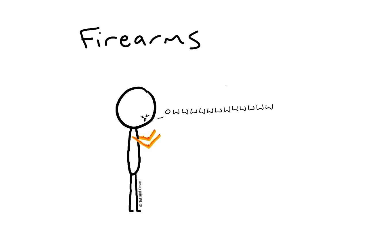 Tut and Groan Firearms cartoon