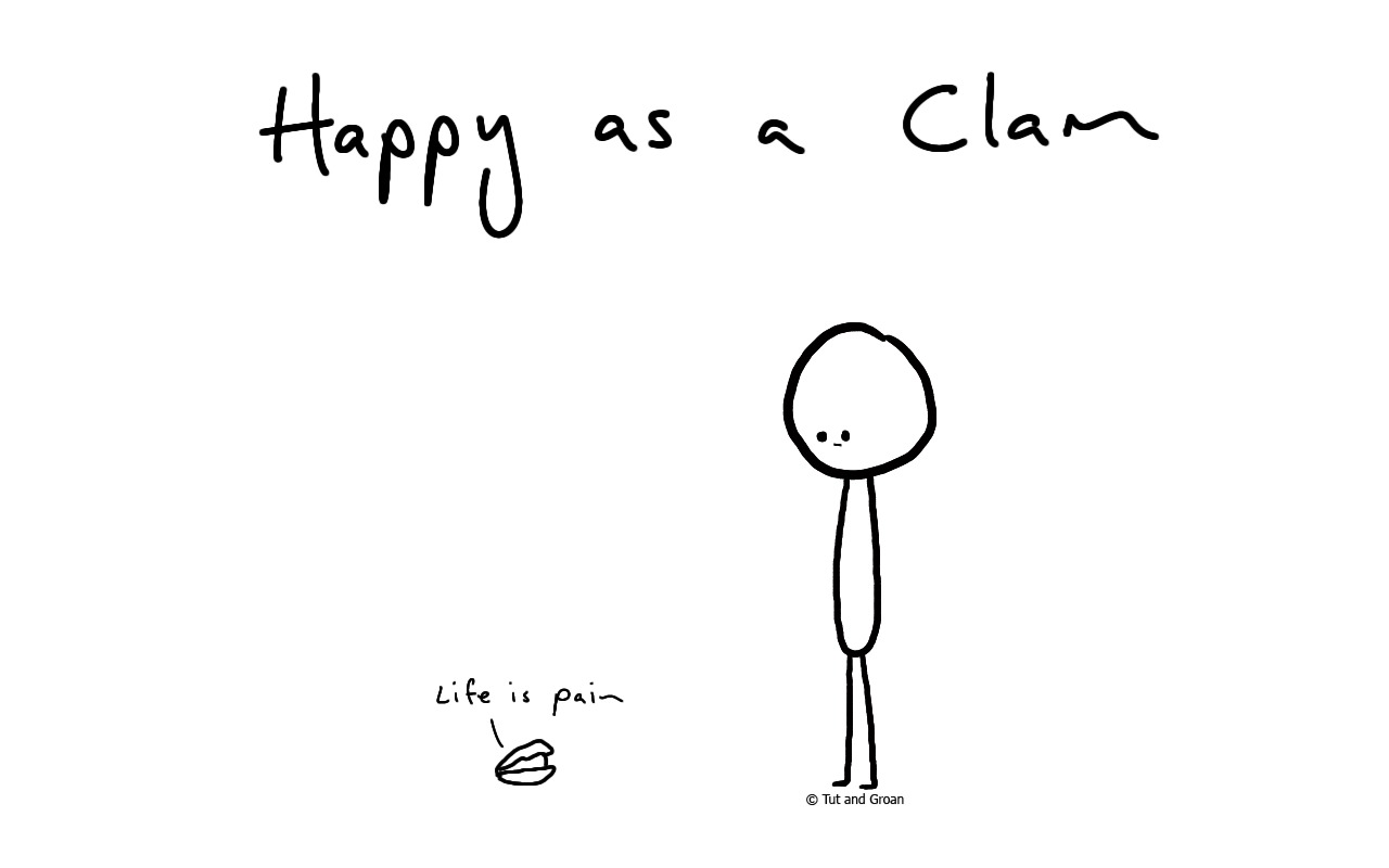 Tut and Groan Happy as a Clam cartoon
