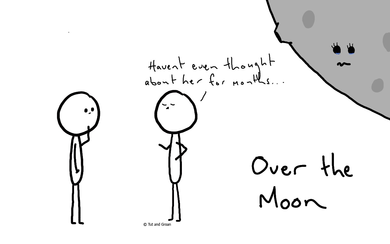 Tut and Groan Over the Moon cartoon